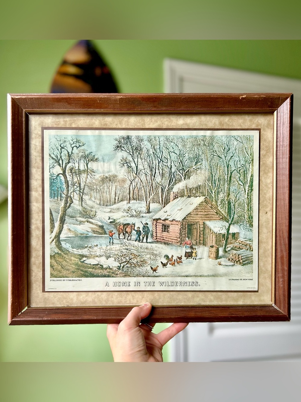 Framed Winter Cabin Print - "A Home in the Wilderness" By Currier & Ives